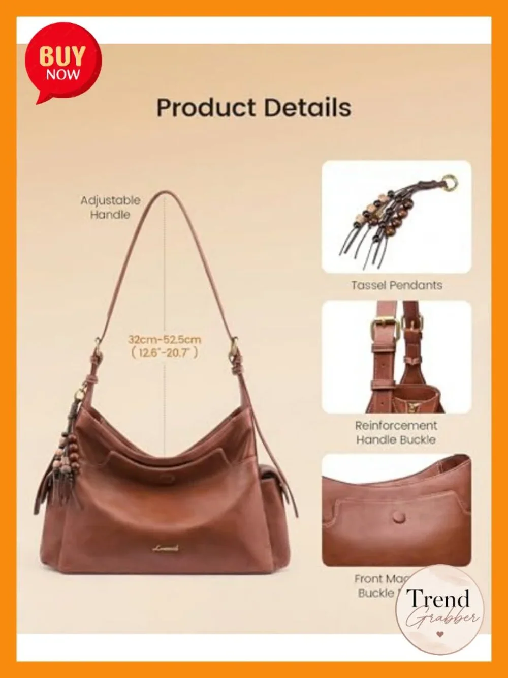 Soft Faux Leather Hobo Crossbody Shoulder Bag with Tassel Charm